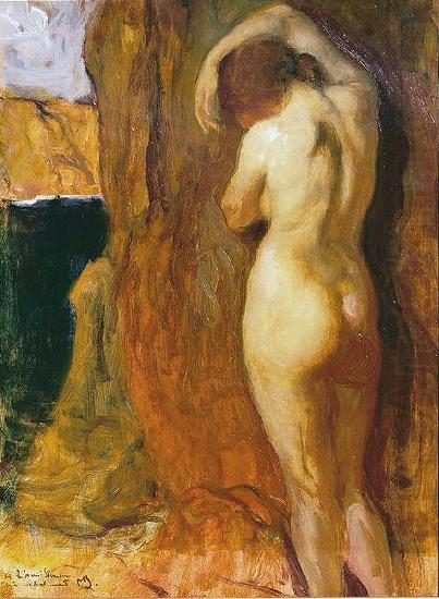 Nude Leaning against a Rock Overlooking the Sea,, unknow artist